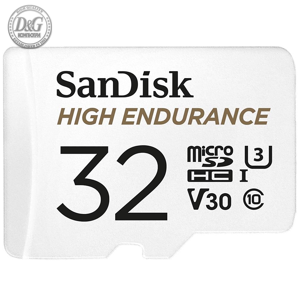 Карта памет SANDISK High Endurance, microSDXC, 32GB, U3, 100 Mb/s, SD адаптер