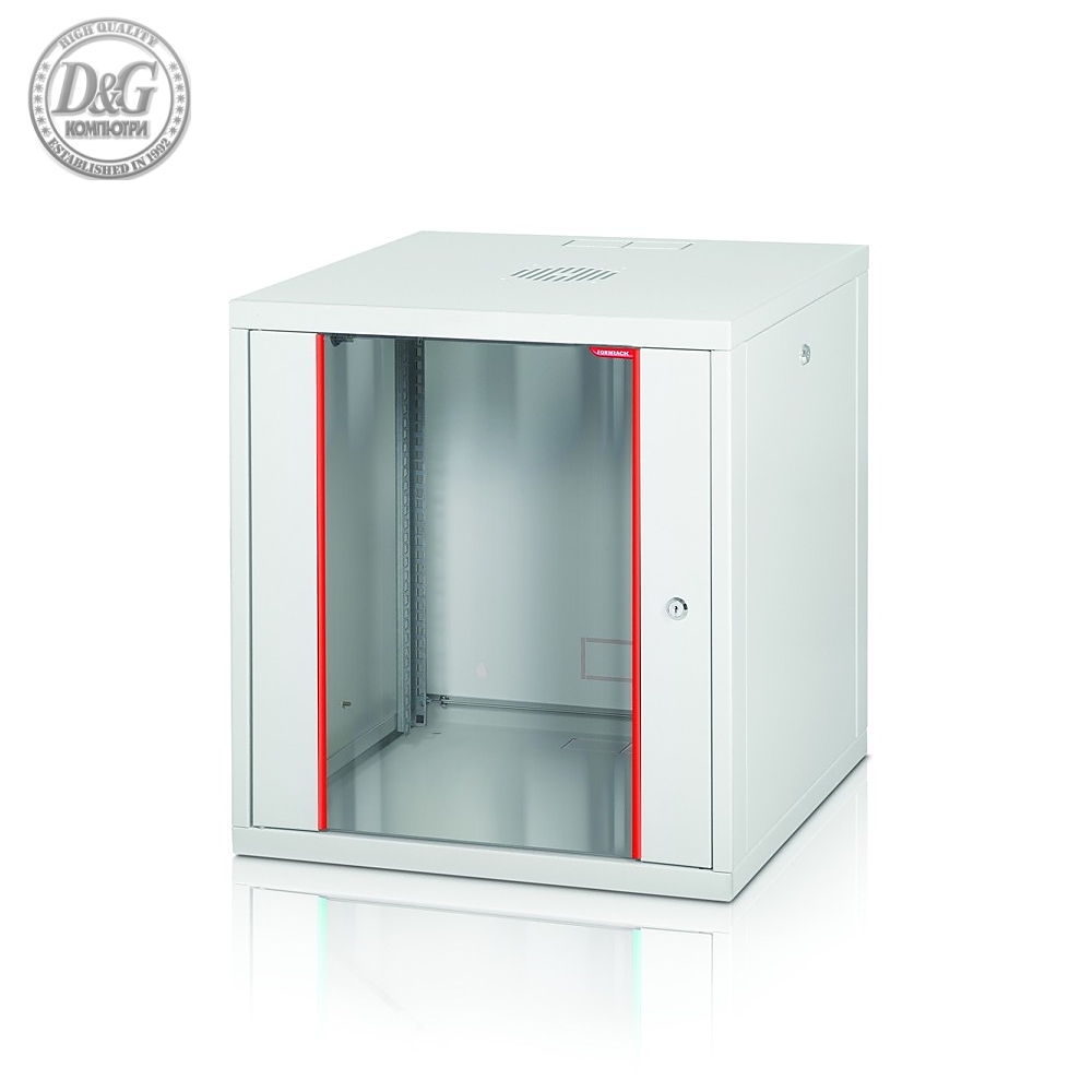 Formrack 19" Wall Mounted rack 7U 555/560mm, removable locking sides, height: 371mm, loading capacity: 100kg., tempered glass door, 19" front and back rails