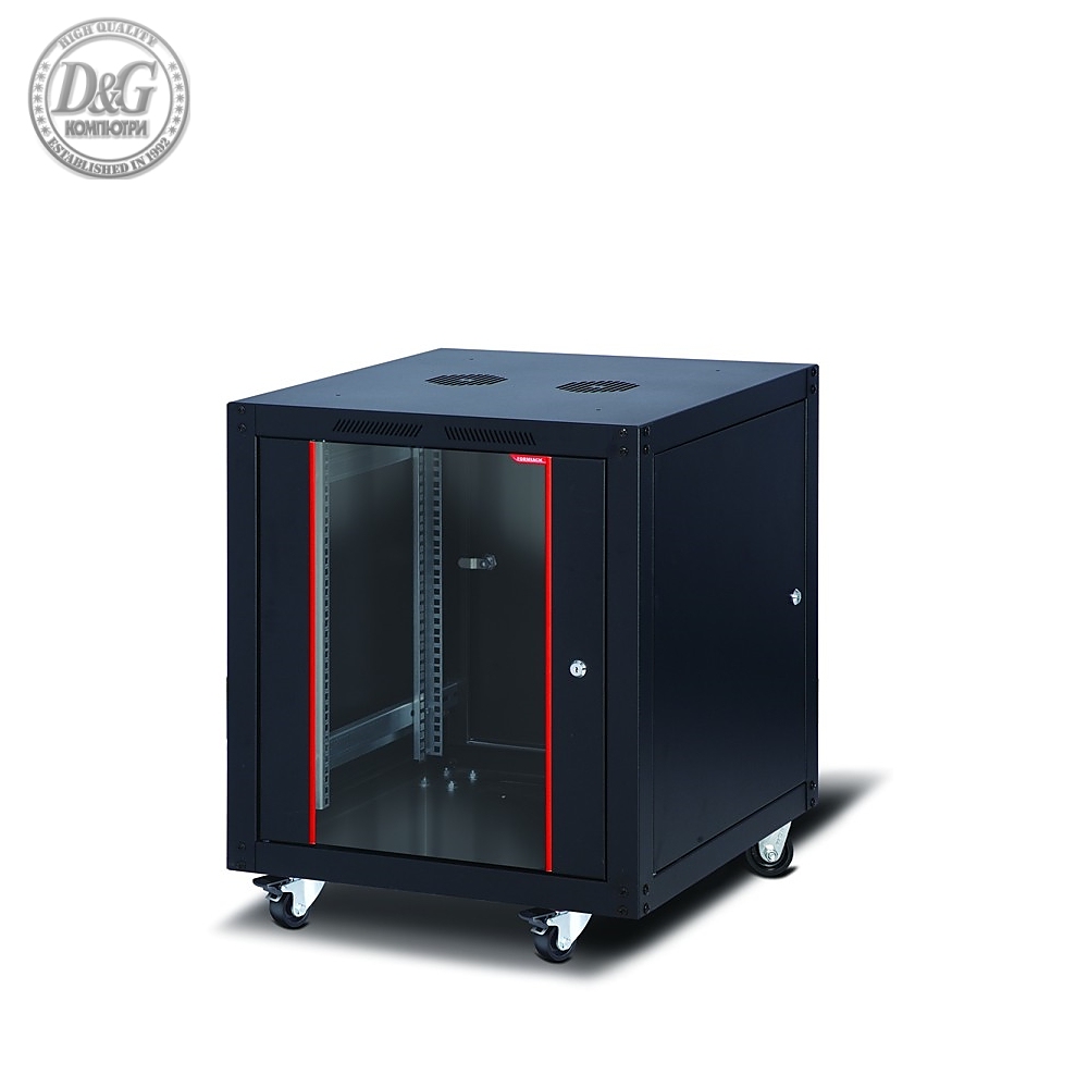 Formrack 19" Free standing rack 12U 600/600mm, height: 764mm, loading capacity: 600 kg, front tempered glass door, openable locking sides and back (does not include castor/feet group)