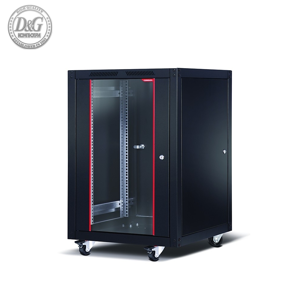 Formrack 19" Free standing rack 16U 600/800mm, height: 942mm, loading capacity: 600 kg, front tempered glass door, openable locking sides and back (does not include castor/feet group)