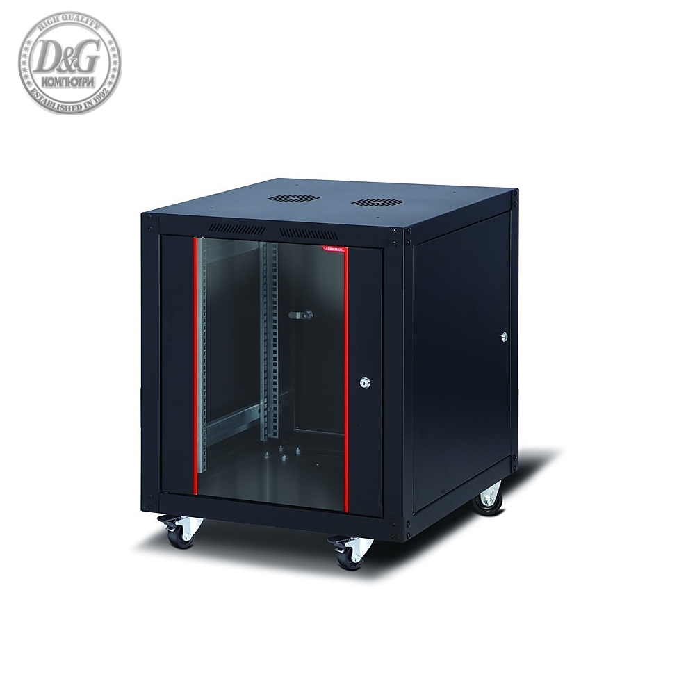 Formrack 19" Free standing rack 12U 600/1000mm, height: 764mm, loading capacity: 600 kg, front tempered glass door, openable locking sides and back (does not include castor/feet group)