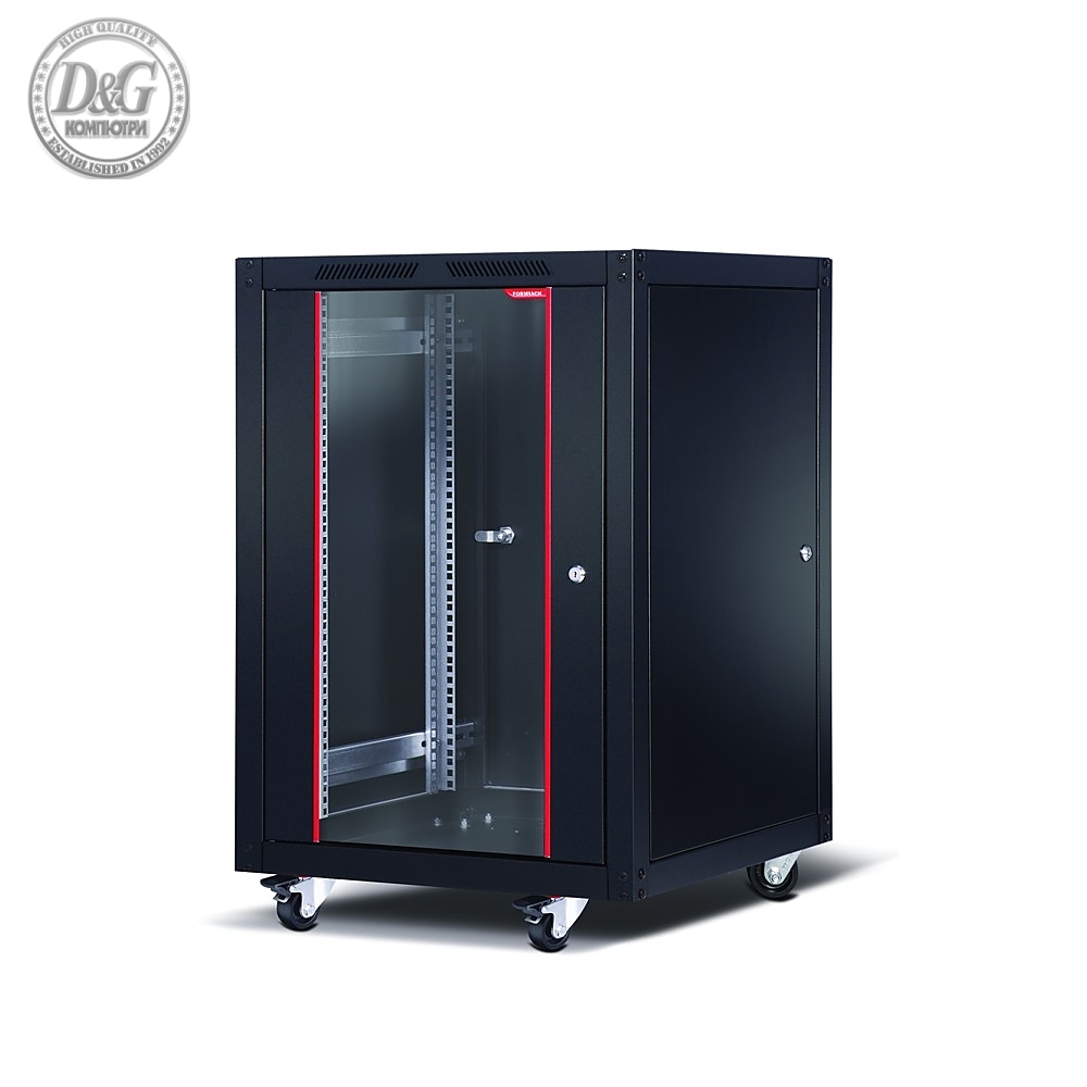Formrack 19" Free standing rack 20U 600/1000mm, height: 1118 mm, loading capacity: 600 kg, front tempered glass door, openable locking sides and back (does not include castor/feet group)