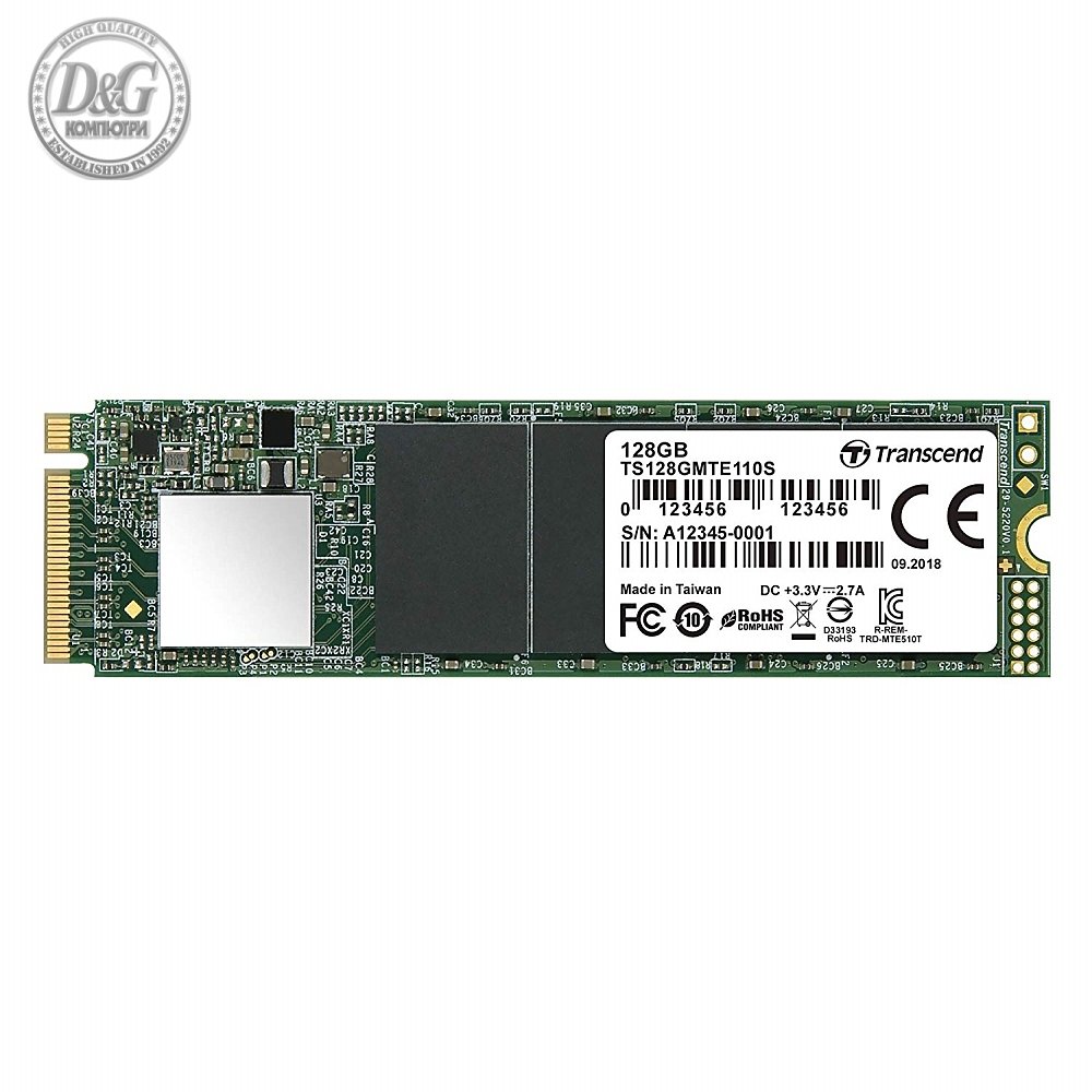 Transcend 128GB, M.2 2280, PCIe Gen3x4, 3D TLC, DRAM-less