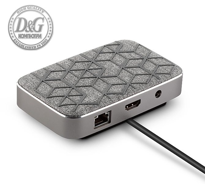 Moshi Symbus Q, Qi Wireless Charging pad, Compact USB-C dock, Thunderbolt 3 compatible, HDMI out, 2x USB 3.1 Gen 1, Gigabit Ethernet, Nordic Gray