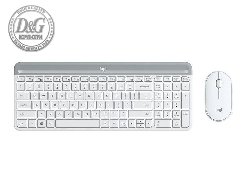 Kомплект безжични клавиатура с мишка Logitech MK470, Бяла