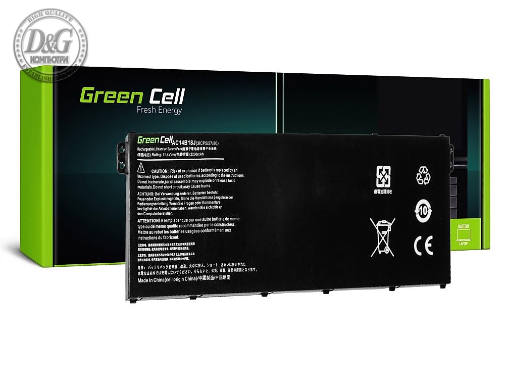 Батерия  за лаптоп  Acer Aspire E 11 ES1-111M ES1-131 E 15 ES1-512 Chromebook 11 CB3-111 13 CB5-311 AC14B3K 11.4V 2200mAh GREEN CELL