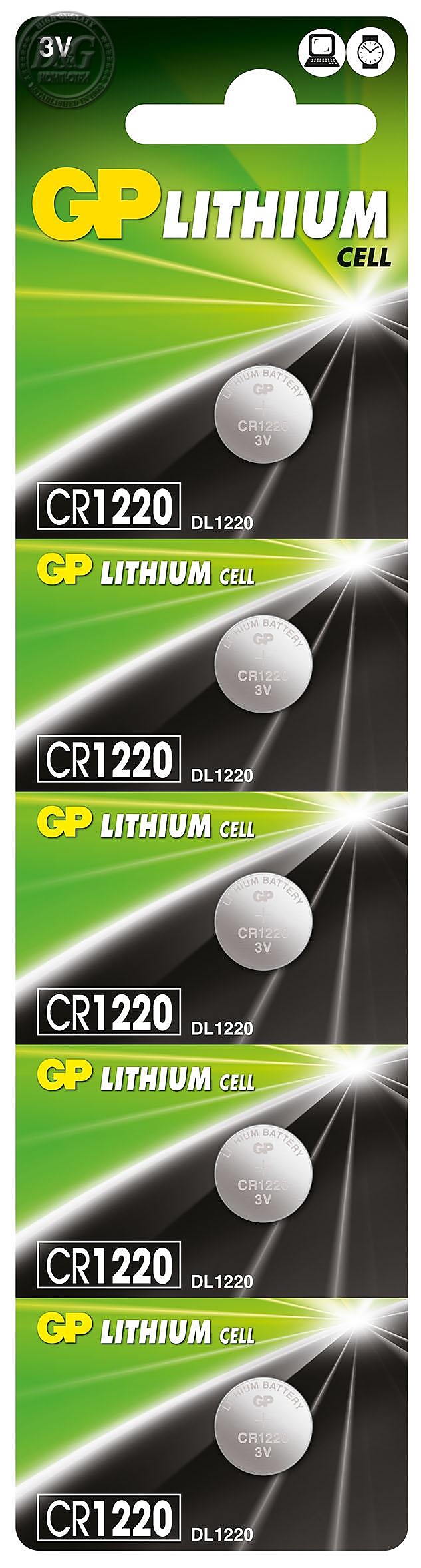 Литиева бутонна батерия GP  CR-1220 3V  5 бр. в блистер /цена за 1 бр./