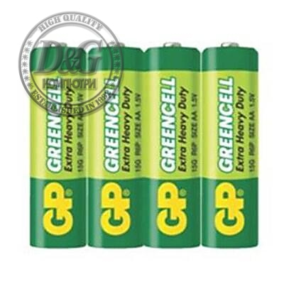 Цинк карбонова батерия GP R6  GREENCELL 15G-S4 /4 бр. в опаковка/ shrink 1.5V