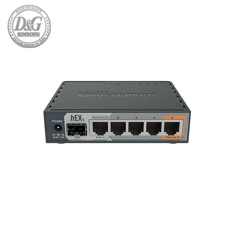 Рутер MiKrotik hEX S - RB760iGS, 5 x 10/100/1000 Mbps, Черен