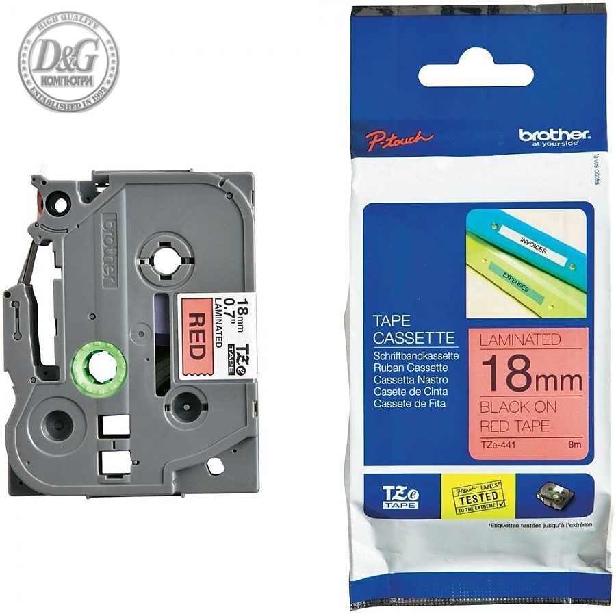 Brother TZe-441 Tape Black on Red, Laminated, 18mm, 8 m - Eco