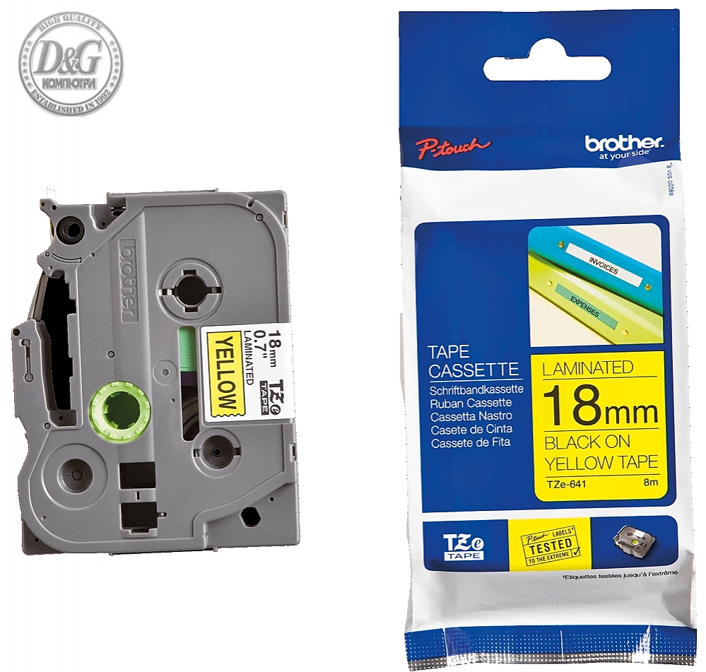 Brother TZe-641 Tape Black on Yellow, Laminated, 18mm Eco