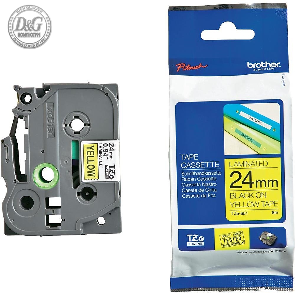 Brother TZe-651 Tape Black on Yellow, Laminated, 24mm - Eco