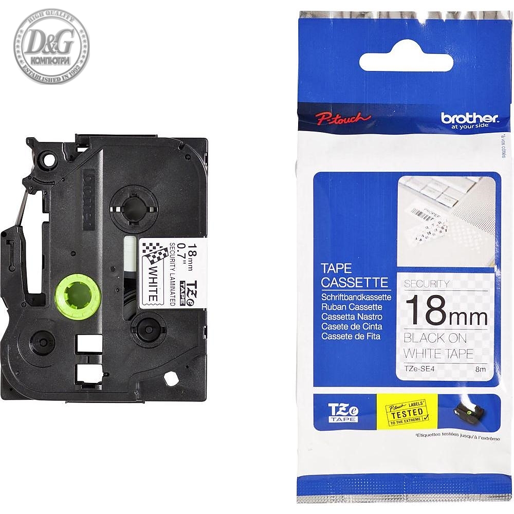 Brother TZe-SE4 Tape Black on White, Security Tape, 18mm - Eco
