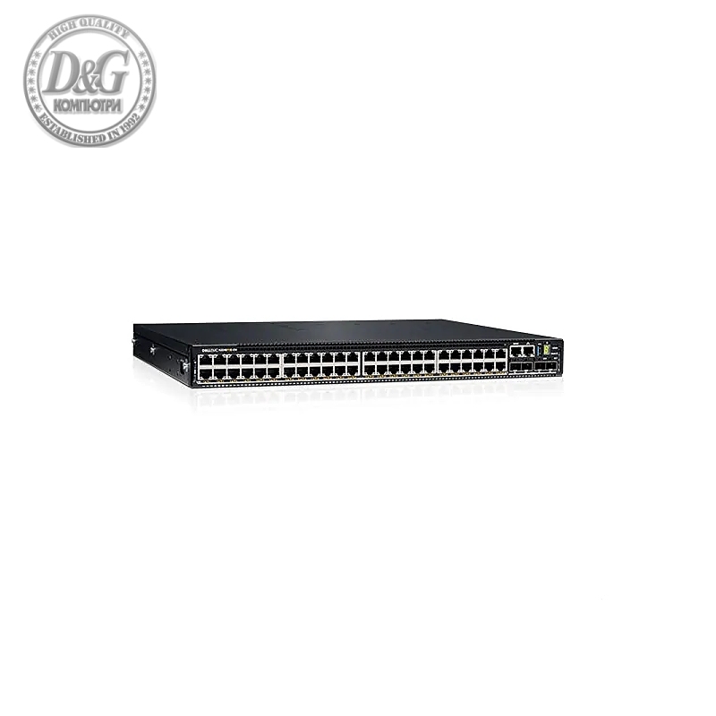 Dell EMC PowerSwitch N3248P-ON, 48x1G, 4x10G SFP+, 2x100G QSFP28, PoE 30W, 1xAC PSU, IO/PS, OS6, Lifetime Limited Hardware Warranty