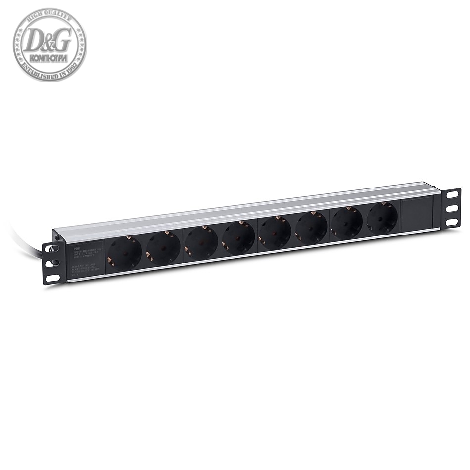 Formrack 19" 8 way power outlet strip (Schuko)  Aluminium 1U