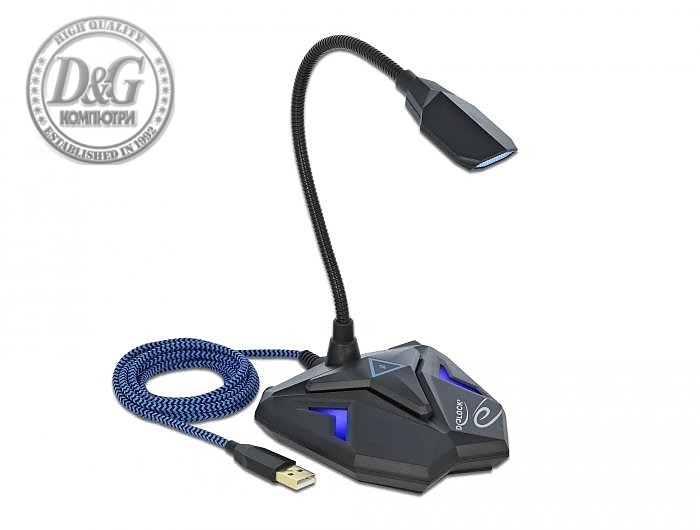 Геймърски микрофон Delock 66330, Omnidirectional, USB, Mute Button Черен