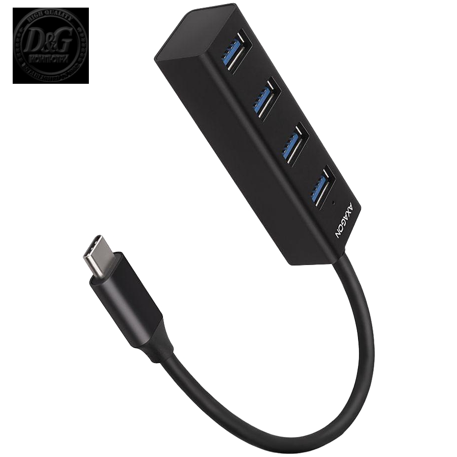 AXAGON HUE-M1C 4x USB3.2 Gen 1 MINI hub, metal, 20cm USB-C cable