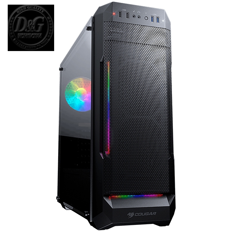 Chassis COUGAR MX331 Mesh-G, Mid Tower, MiniITX/MicroATX/ATX, 204x481x443(mm), USB 3.0 x 2, USB 2.0 x 2, Mic x 1 / Audio x 1, RGB Control Button, Mesh with ARGB strips Front Panel, 120mm x 1(ARGB fan x 1 pre-installed), 4mm Tempered Glass Left Panel