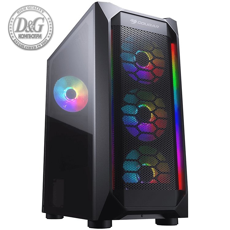 Chassis COUGAR MX410 Mesh-G RGB, Mid Tower, MiniITX/MicroATX/ATX, 210 x 455 x 380 (mm), USB 3.0 x 2, USB 2.0 x 2, Mic x 1 / Audio x 1, RGB Control Button, Mesh with RGB strips Front Panel, Transparent Left Panel: 4mm Tempered Glass, Onboard Lighting