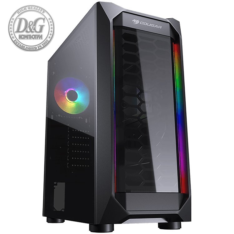 Chassis COUGAR MX410-T, Mid Tower, MiniITX/MicroATX/ATX, 210 x 455 x 380(mm), USB 3.0 x 2, USB 2.0 x 2, Mic x 1 / Audio x 1, RGB Control Button, Acrylic with RGB strips Front Panel, Pre-installed Fans: 120mm x 1 RGB, 4mm Tempered Glass Left Panel