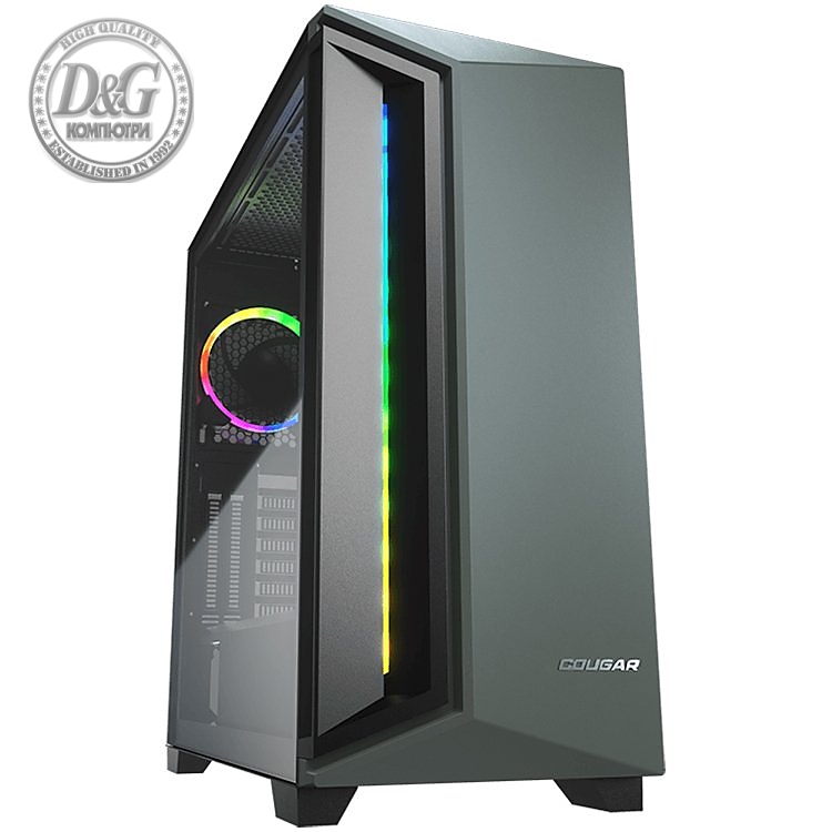COUGAR Dark Blader X7 Midnight Green, Mid-Tower, Mini ITX/Micro ATX/ATX/CEB/E-ATX, USB 3.0 x 2, USB 2.0 x 1, Mic x1/Audio x1, RGB Button, Tempered Glass Left Panel, ARGB VK120 Rear fan x 1 pre-installed, Onboard Lighting System, RGB Syn
