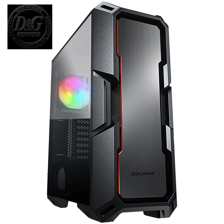COUGAR MX440-A, Mid-Tower, Mini ITX/Micro ATX/ATX, 215x505x424(mm), Type C 3.1 x 1, USB 3.0 x 2, Mic x 1 / Audio x 1, Reset Button, 4mm Tempered Glass Left Panel, Brushed Metal Front Panel, 120mm ARGB Fan x 1 pre-installed, Maximum Number of Fans: 6