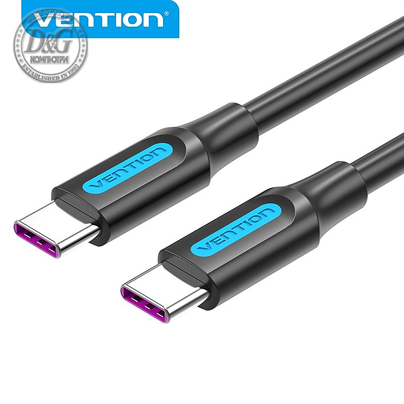Vention Кабел USB 2.0 Type-C to Type-C - 0.5M Black 5A Fast Charge - COTBD