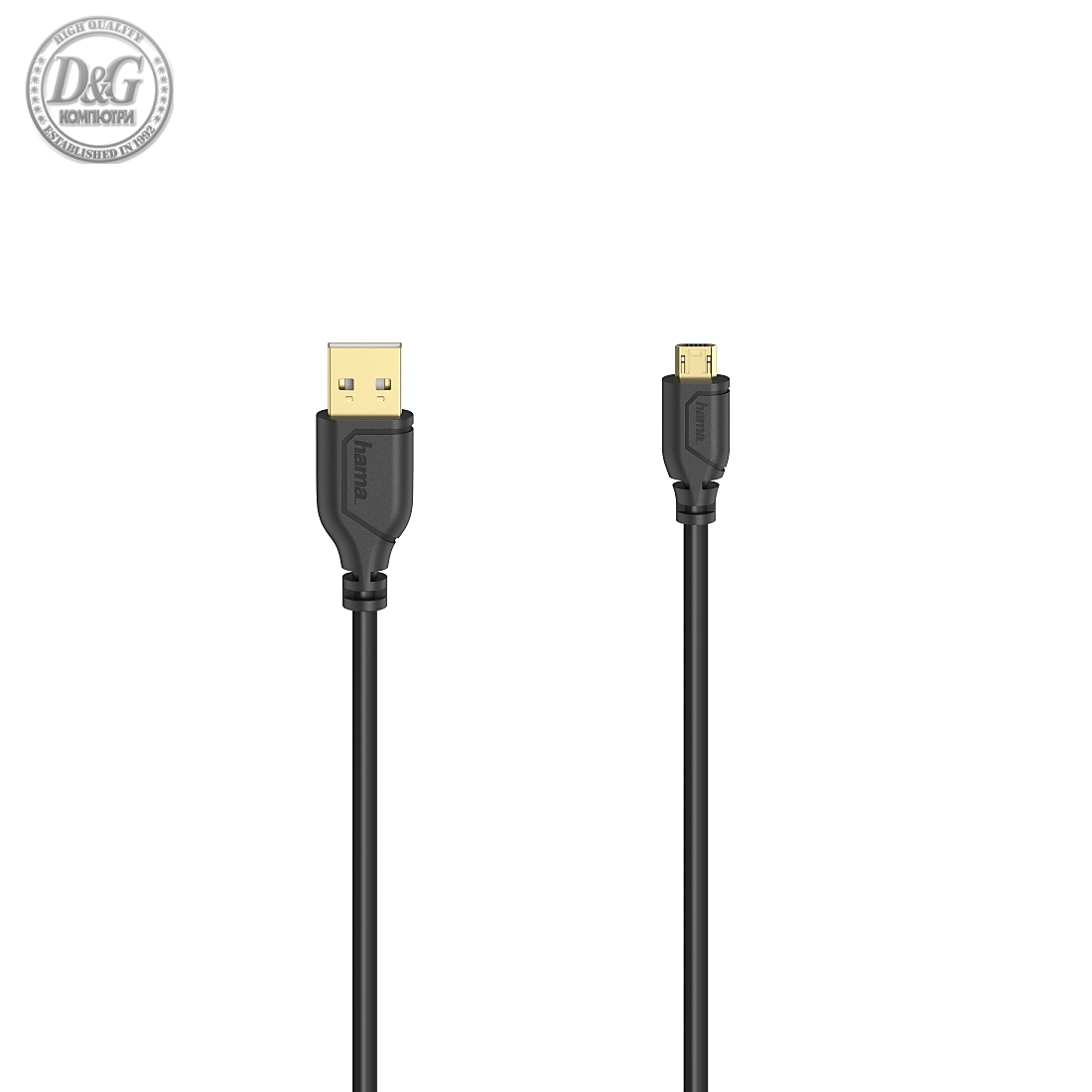 Кабел HAMA Flexi-Slim, USB 2.0 мъжко - micro USB мъжко, 0.75 м., Позлатени конектори, Черен