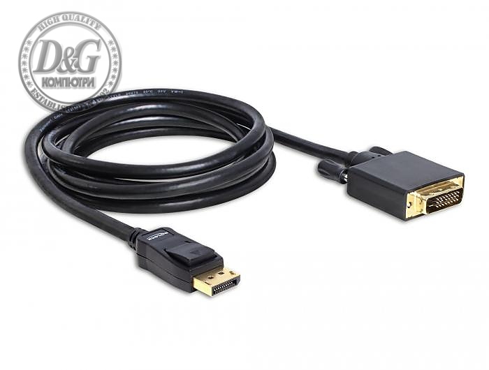 Кабел Delock DisplayPort мъжко - DVI мъжко, 2 м., Черен
