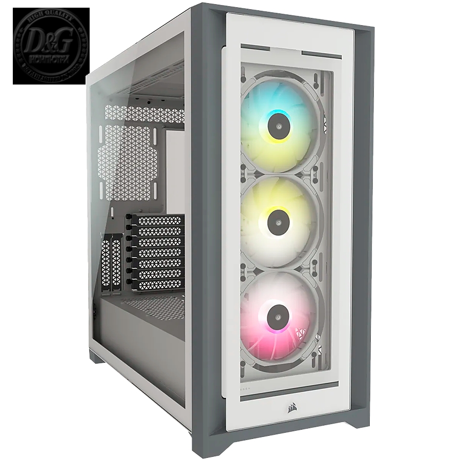 CORSAIR iCUE 5000X RGB Tempered Glass Mid-Tower ATX PC Smart Case — White