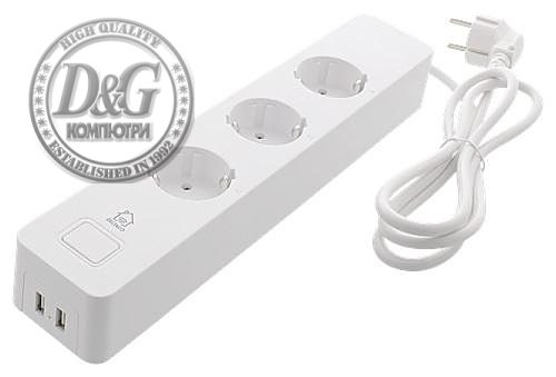 Смарт разклонител DELTACO SH-P03USB2, WiFi 2.4GHz, 3xCEE 7/3, 2xUSB-A, 13A, 220-240V, 1.5m, Бял