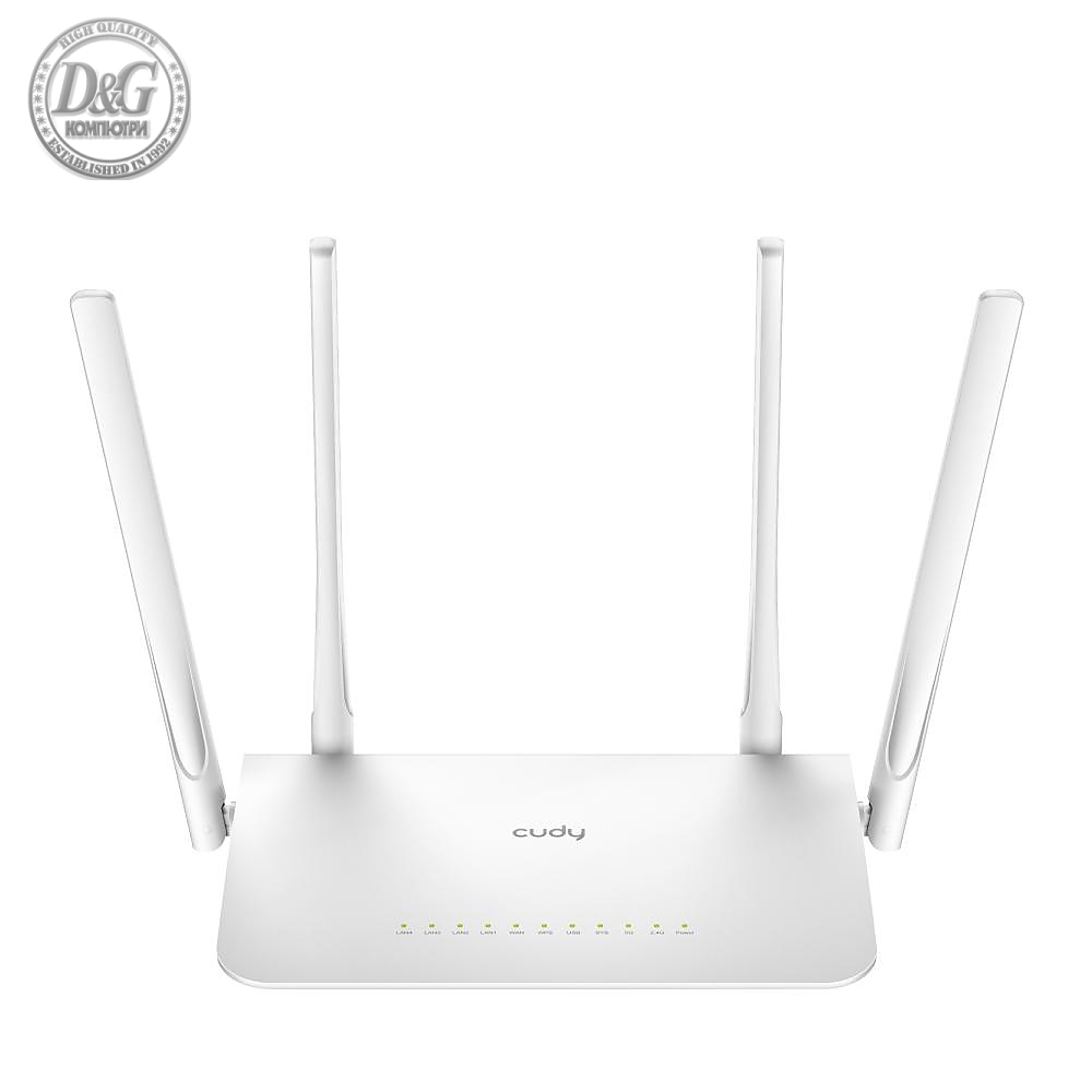 Безжичен рутер CUDY WR1300, Двубандов AC1200, 300+867 Mbps, DDR 128MB, Бял