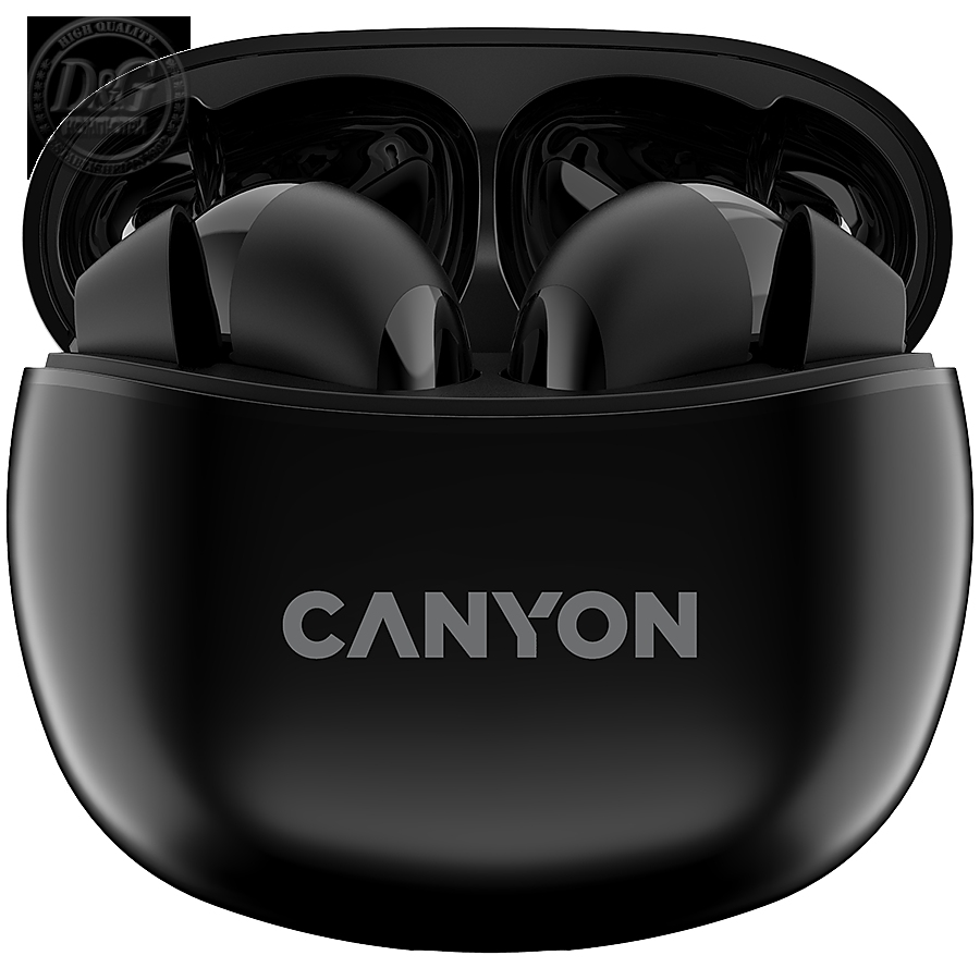 Canyon TWS-5 Bluetooth headset, with microphone, BT V5.3 JL 6983D4, Frequence Response:20Hz-20kHz, battery EarBud 40mAh*2+Charging Case 500mAh, type-C cable length 0.24m, size: 58.5*52.91*25.5mm, 0.036kg, Black