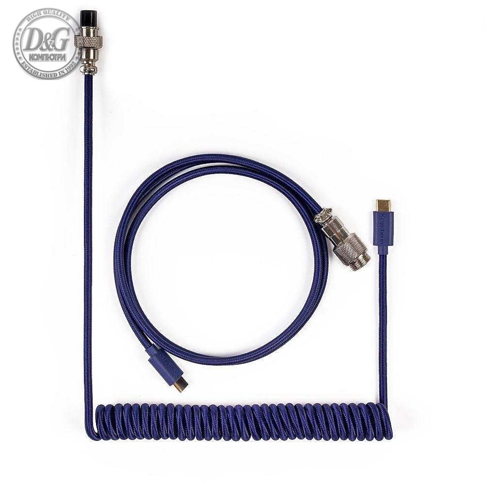Кабел за клавиатура Keychron Coiled Aviator Custom USB Cable, USB-C - USB-C, Син