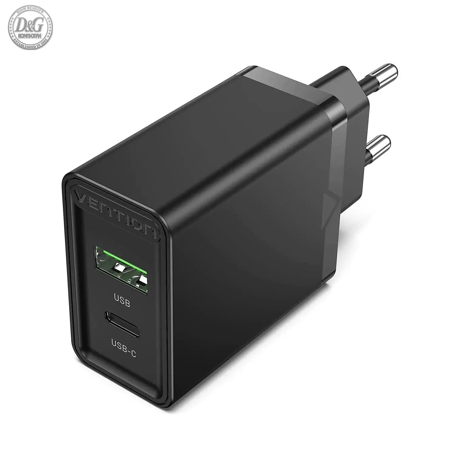 Vention бързо зарядно Fast Charger Wall - QC4.0, PD Type-C + QC3.0 USB A, 20W Black - FBBB0