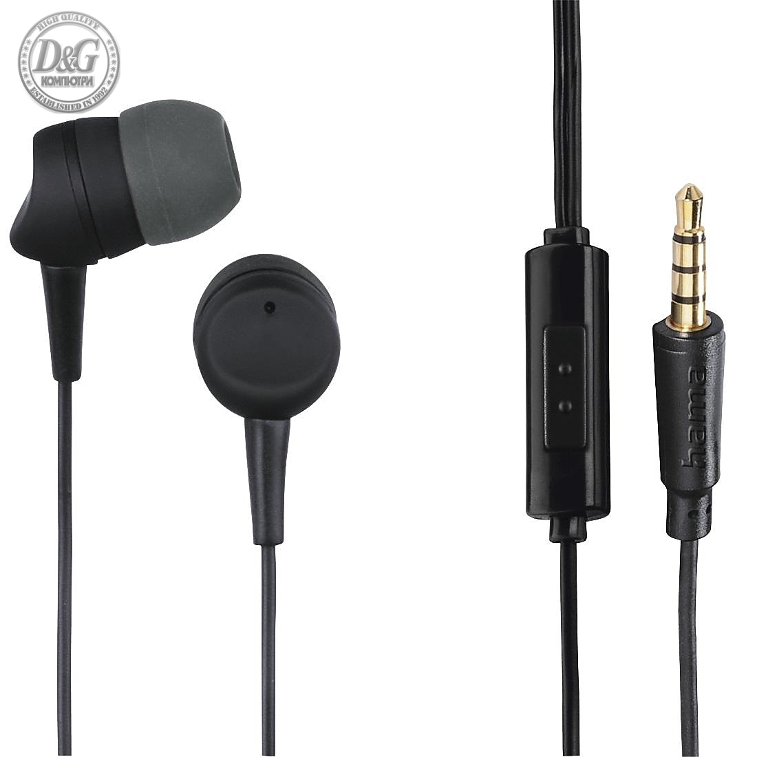 Слушалки с микрофон HAMA Kooky, 3.5 mm, In-Ear, Siri, Google Assistant, Черен
