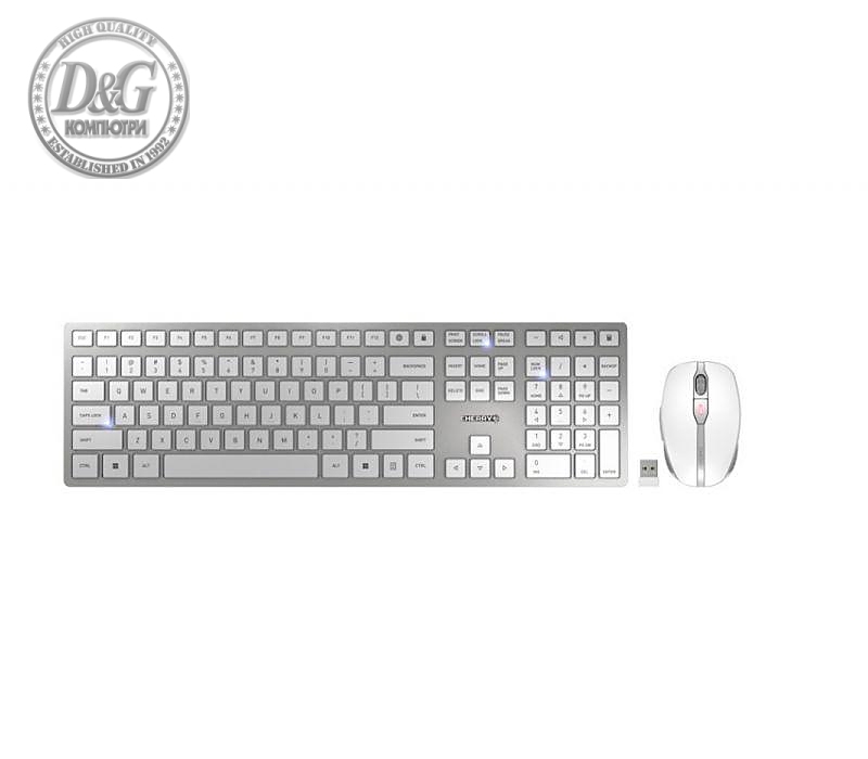 Kомплект безжична клавиатура с мишка CHERRY DW 9100 SLIM, Бял/Сребрист