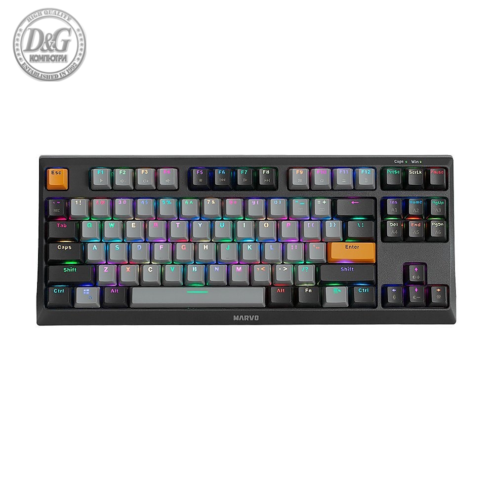 Marvo механична клавиатура Gaming Mechanical Keyboard KG980-B - RGB, Blue switches, TKL