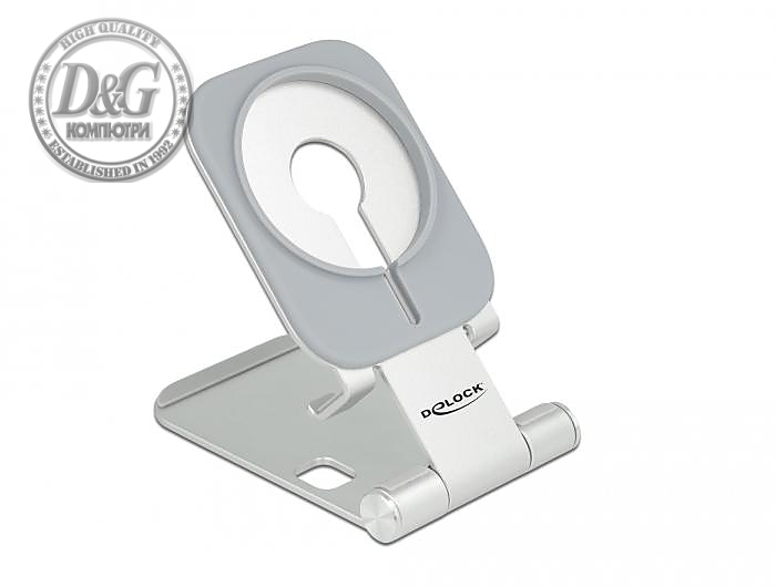 Поставка за смартфон DeLock 18426, Място за могнитно зарядно MagSafe, Алуминий, Сребрист