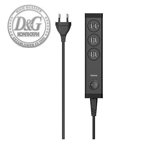 Разклонител Hama USB мулти, 6 порта, USB-A за таблети и смартфони, 34 W