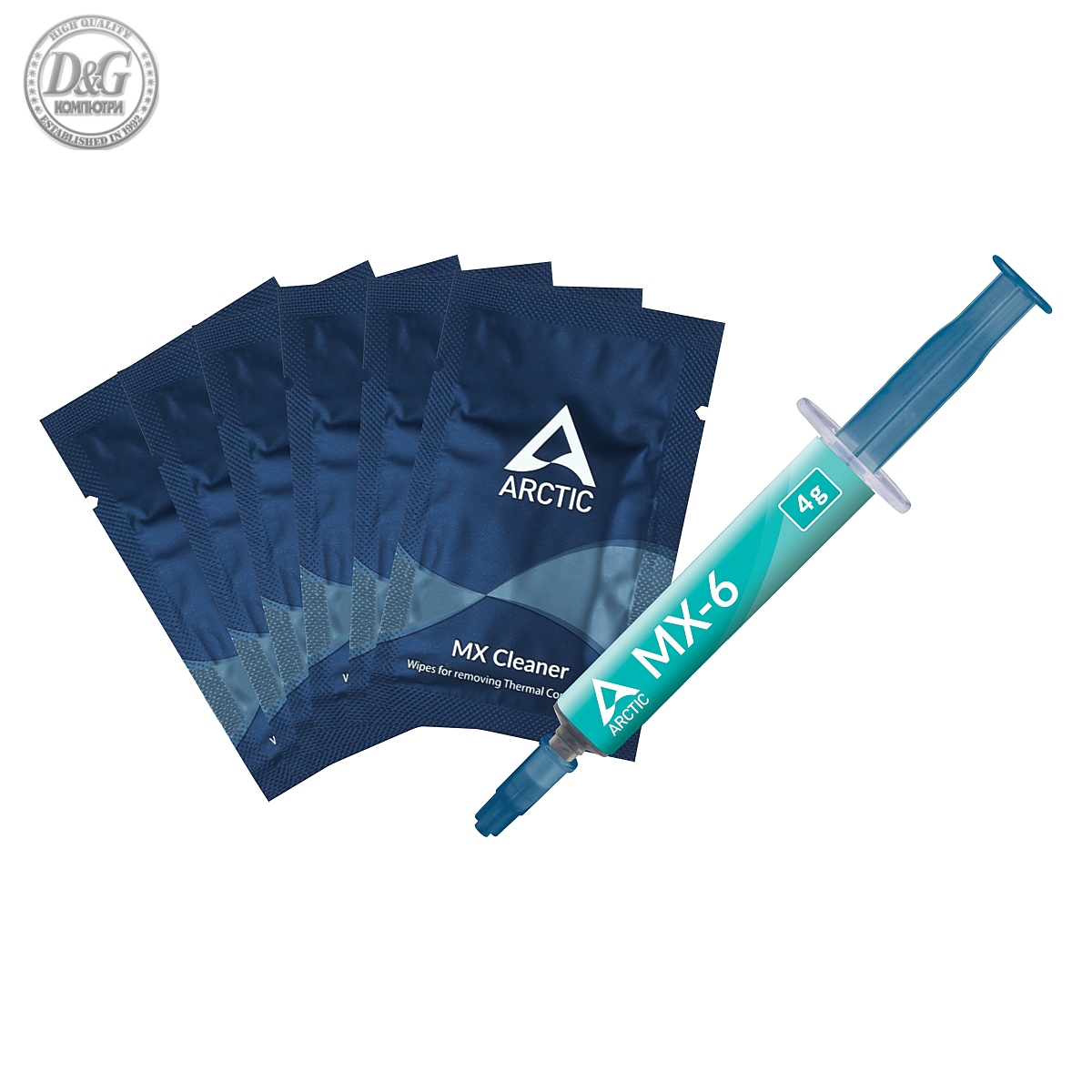 Термо паста с 6 бр почистващи кърпички ARCTIC MX-6, 4g, Сив