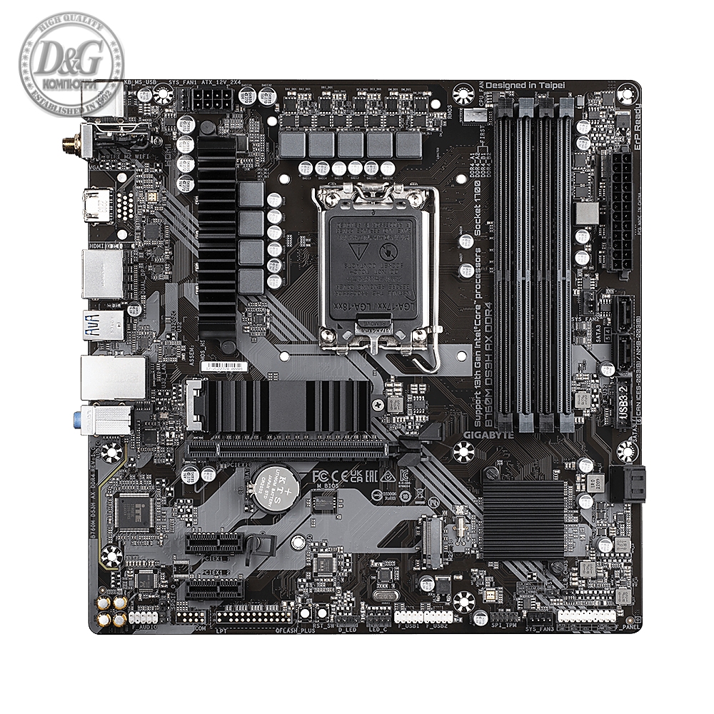 Дънна платка GIGABYTE B760M DS3H AX, socket 1700, ATX 4xDDR4, WIFI 6E, PCIe 4.0