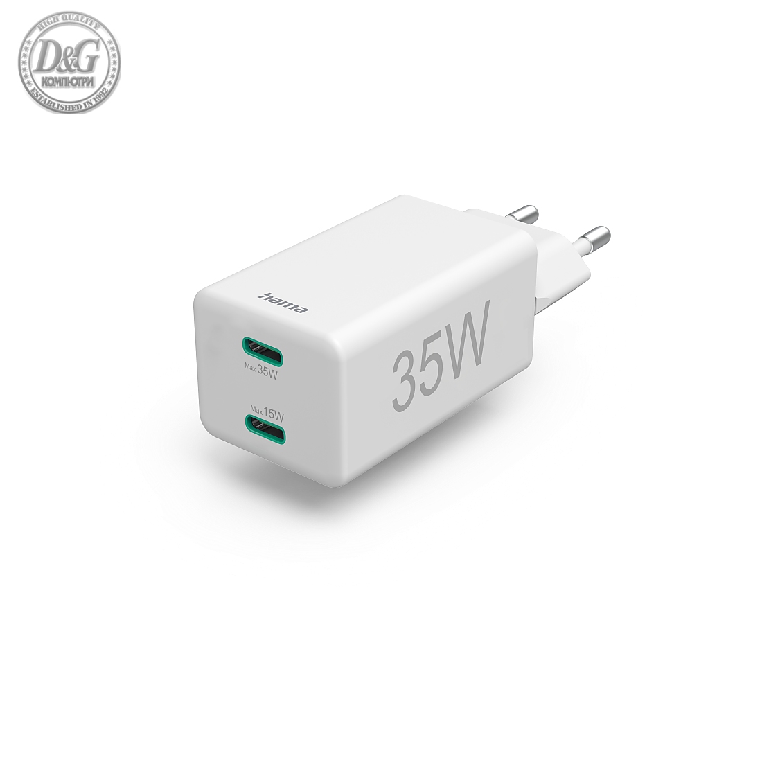 Бързо зарядно HAMA, 2x USB-C, PD/Qualcomm, 35 W, Бял