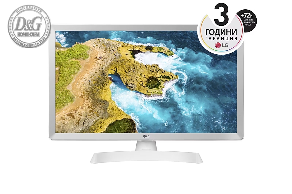 LG 24TQ510S-WZ, 23.6" WVA, LED, Smart webOS, TV Tuner DVB-T2/C /S2, 1000:1, Mega DFC, 200cd, 1366x768, AI SOUND, WiFi, HDMI, Bluetooth, USB 2.0, HOTEL MODE, AirPlay, Speaker 2x5W, White