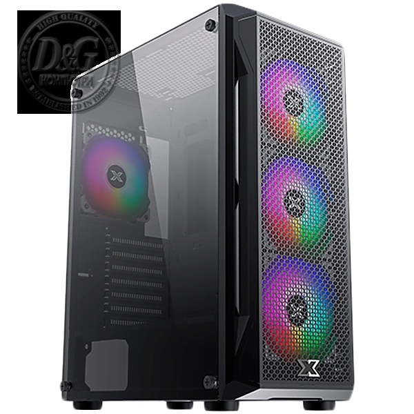 Gaming X  EN46621, ATX/M-ATX/Mini ITX, USB3.0x1+USB2.0x2, Metal FP & Left TG, 4PCS X24F Fixed RGB Fan