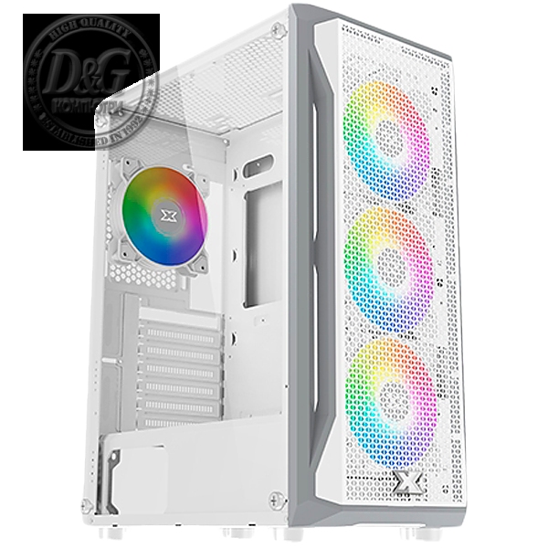 Gaming X Arctic EN46737, White Chassis, ATX/M-ATX/Mini ITX, U3x1+U2x2, Metal FP & Left TG, 4PCS X24A Arctic Fan & LED Switch ARGB Fan PCB