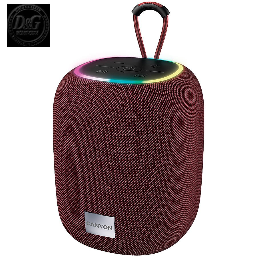 CANYON BSP-8, Bluetooth Speaker, BT V5.2, BLUETRUM AB5362B, TF card support, Type-C USB port, 1800mAh polymer battery, Max Power 10W, Red, cable length 0.50m, 110*110*135mm, 0.57kg