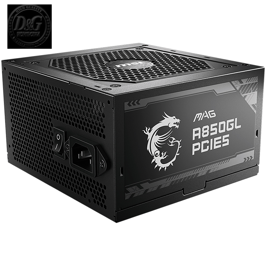 MSI MAG A850GL PCIE5, 600W, 80 Plus Gold, 120mm Fluid Dynamic Bearing Fan, Protections: OCP/OVP/OPP/OTP/SCP, Dimensions: 150mmx140mmx86mm, 5Y Warranty
