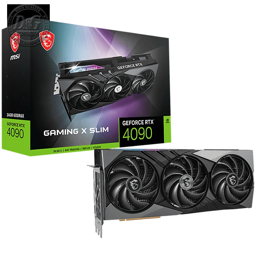 MSI Video Card Nvidia GeForce RTX 4090 GAMING X SLIM 24G, 24GB GDDR6X, 384-bit, 21 Gbps Effective Memory Clock, 2595 MHz Boost, 16384 CUDA Cores, 2x DP v1.4a, 2x HDMI 2.1a, RAY TRACING, Triple Fan, 850W Recommended PSU, 3Y