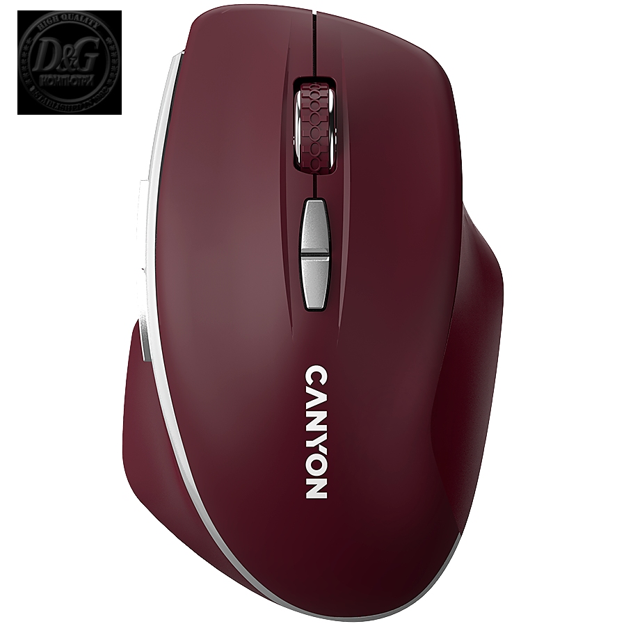 CANYON MW-21, 2.4 GHz Wireless mouse ,with 7 buttons, DPI 800/1200/1600, Battery: AAA*2pcs,Burgundy Red,72*117*41mm, 0.075kg